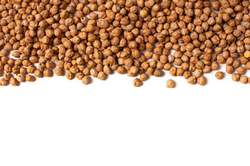 Chickpeas isolated on white background with copy space. Top view