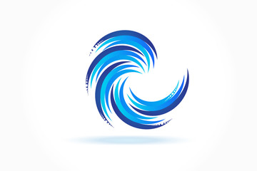 Logo blue spiral waves ocean beach swirl vector icon