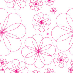 Contours of abstract flowers. Seamless vector pattern. Fuchsia color.