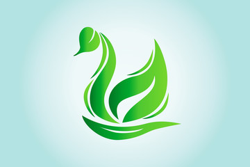 Logo Swan green leaf wing icon vector
