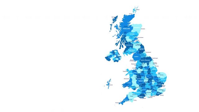 United Kingdom Map - Motion Graphic Cartoon Animation Footage. 4K Resolution Video. Transparency Alpha Channel Included. White Background