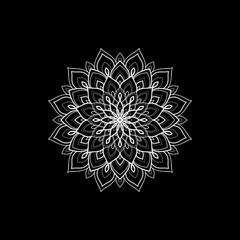 Ethnic round Mandala ornament isolated on black background. Henna tattoo design. Vector illustration