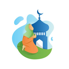 women praying ramadan has arrived flat design