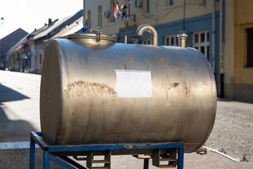 Fototapeta na wymiar water cistern on the street during the covid 19 pandemic
