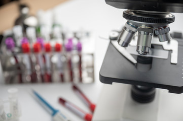 microscope in biotechnological laboratory, professional equipment