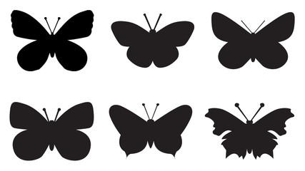 Butterflies silhouettes set, Dragonfly, butterfly, Vector illustration.
