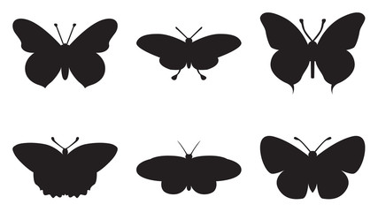 Butterflies silhouettes set, Dragonfly, butterfly, Vector illustration.