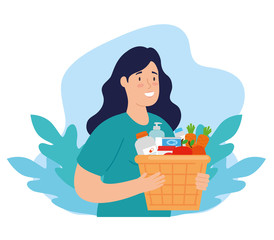 woman with basket of charity donation vector illustration design