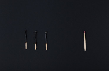 burnt matches, distance concept, demonstration of how virus transmission works.