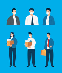 business people unemployed using face mask vector illustration design