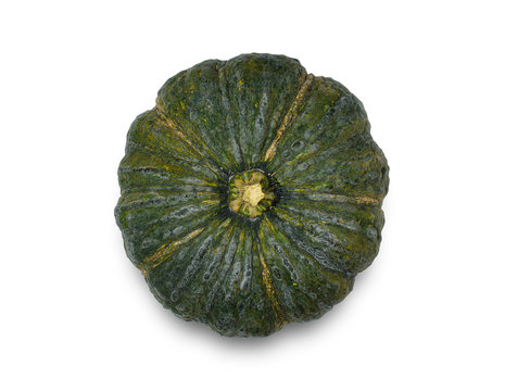 Isolated top view green pumpkin on white background, Clipping path