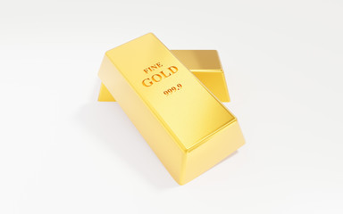 3D Render of fine gold bar, Isolated realistic glossy metallic plate in white background with light and shadow.