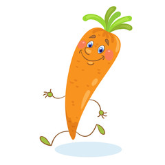 Cute orange carrot. In cartoon style. Isolated on white background. Vector  flat illustration.