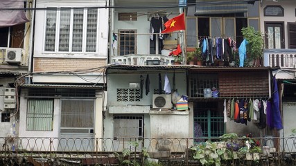 colorful houses in hanois train street