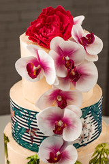 Obraz na płótnie Canvas chocolate cake on a white background with flower