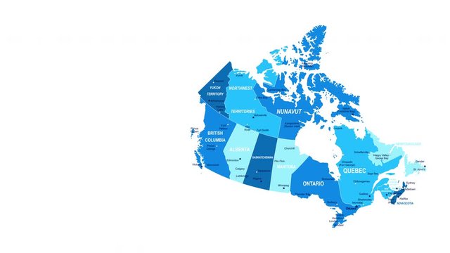 Canada Map - Motion Graphic Cartoon Animation Footage. 4K Resolution Video. Transparency Alpha Channel Included. White Background
