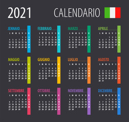 2021 Calendar - illustration. Template. Mock up. Italian version