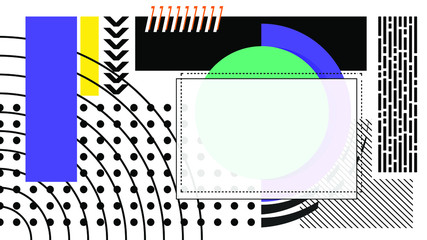 Vector illustration of creative modern background, stylish graphic in memphis style with imitation of typography.