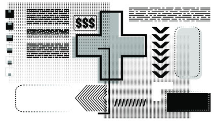 Vector illustration of creative modern background, stylish graphic in memphis style with imitation of typography.