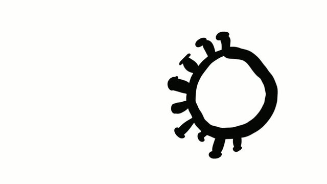 Self drawing animation of covid-19 corona virus. Outline icon design with copy space. Coronavirus infection concept, white background.