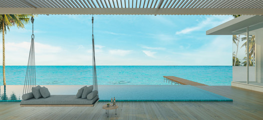 Sea view swimming pool in modern loft design,Luxury ocean Beach house, 3d rendering
