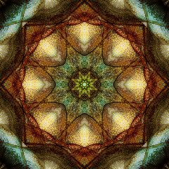 Abstract Mosaic Background ilustration, symmetrical kaleidoscope pattern, geometric mandala graphic design - 339641862