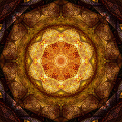Abstract Mosaic Background ilustration, symmetrical kaleidoscope pattern, geometric mandala graphic design - 339642266