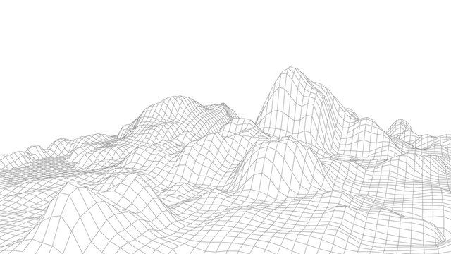 Wireframe Terrain Polygon Landscape Design. Futuristic 3D Cartography. EPS 10