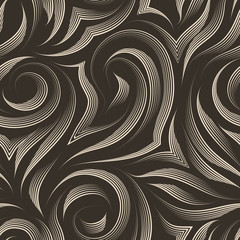 Vector seamless texture on a brown background with beige lines of the handle. Pattern for fabrics or packaging. Backdrop for the site in pastel colors.