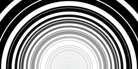 Fototapeta premium Czarno-biały symetryczny łuk lub łuk. okrągły wzór z koncentrycznymi okręgami. Wyśrodkowany symetryczny okrąg.
