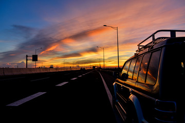 sunset on the highway