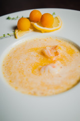 delicious cream soup with shrimps