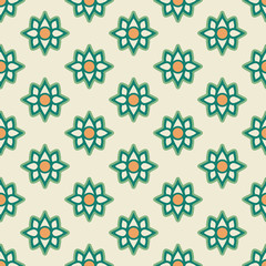 Fototapeta premium Vector Cactus Flowers on Beige seamless pattern background.