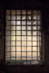 Window made of glass bricks in abandoned hospital in Pripyat, Chernobyl Exclusion Zone