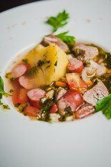 delicious munich soup with sausages