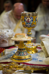 Chalice for communion in the Orthodox monastery. Vvedensky monastery.