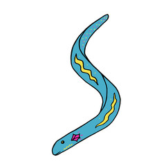 Doodle multi-colored vector eel. Bright hand drawn sea illustration. Ornamental fish with patterns