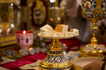 Chalice for communion in the Orthodox monastery. Vvedensky monastery.