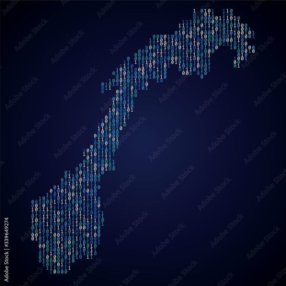Poster norway country map made from digital binary code