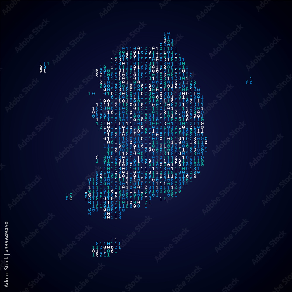 Poster south korea country map made from digital binary code