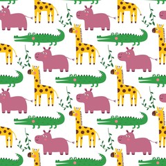 Seamless vector cartoon pattern with African animals