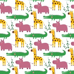 Seamless vector cartoon pattern with African animals