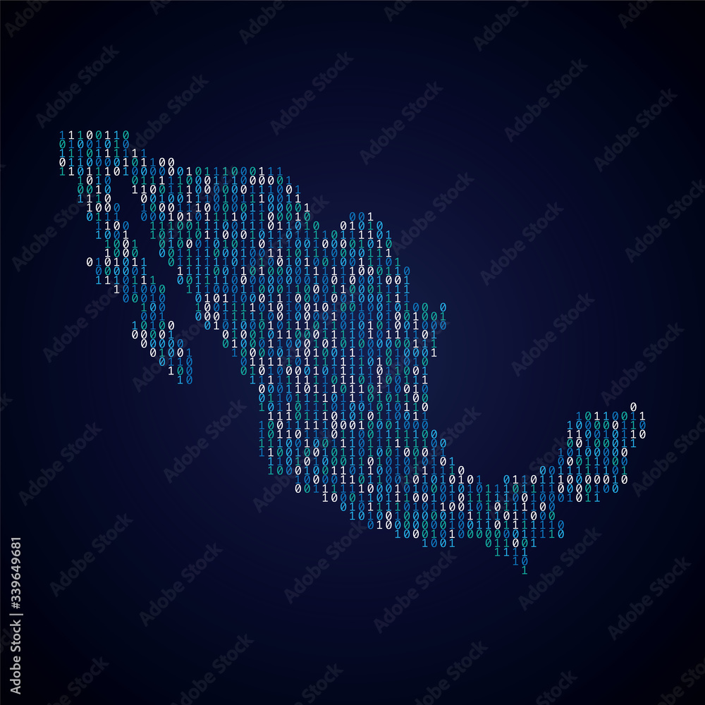 Poster mexico country map made from digital binary code