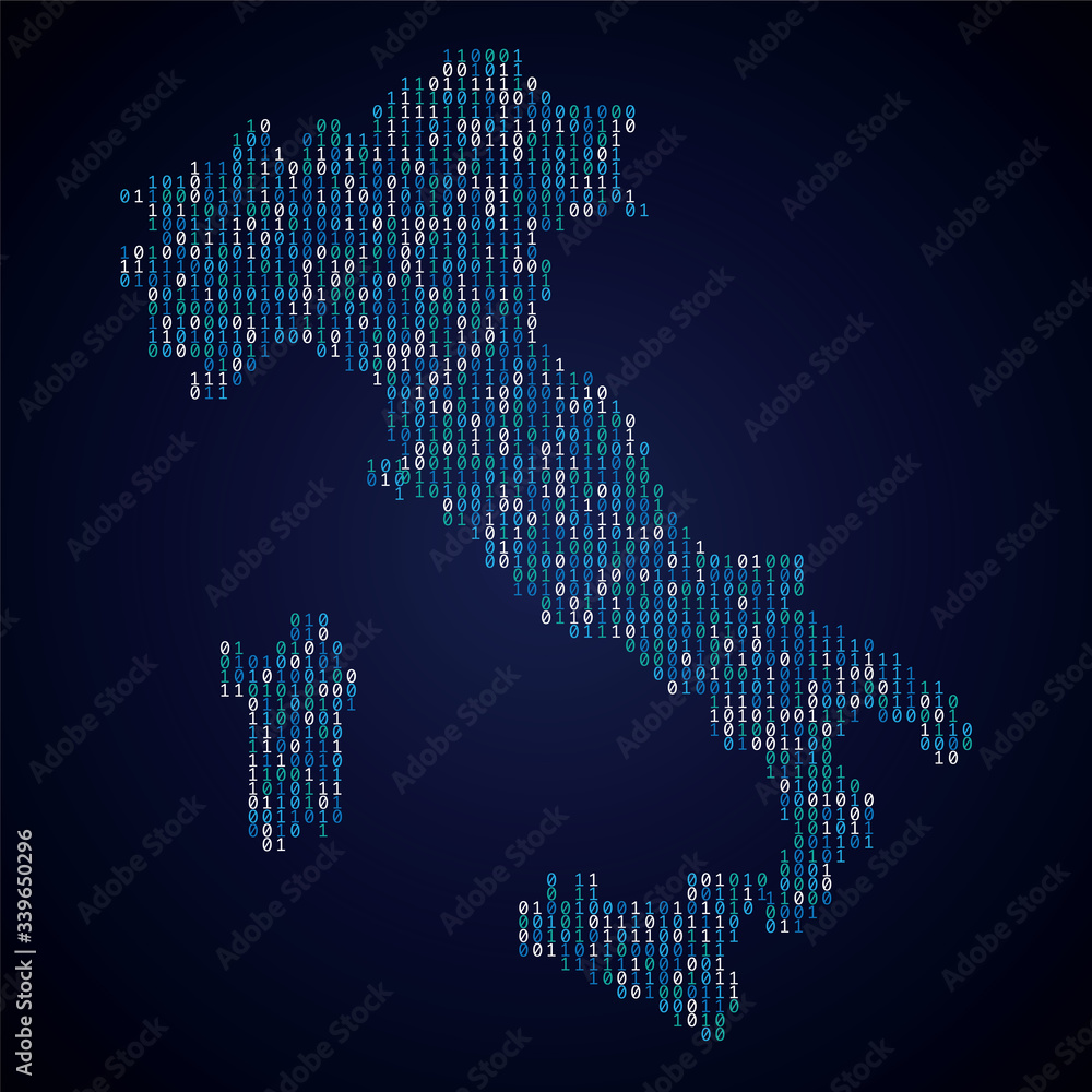 Poster italy country map made from digital binary code