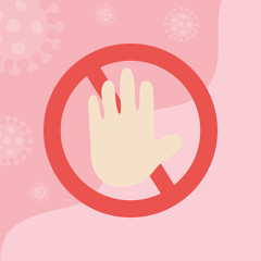 stop covid 19 concept, forbidden sign with stop hand icon, colorful design