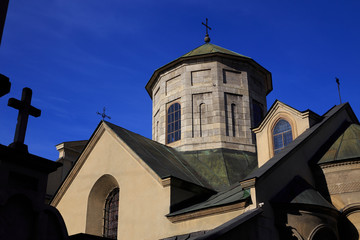 Beautiful view in the afternoon of the Armenian Cathedral in Lviv. Cathedral of the Assumption of...