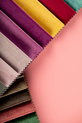 Yellow and purple color tailoring leather tissues in catalog