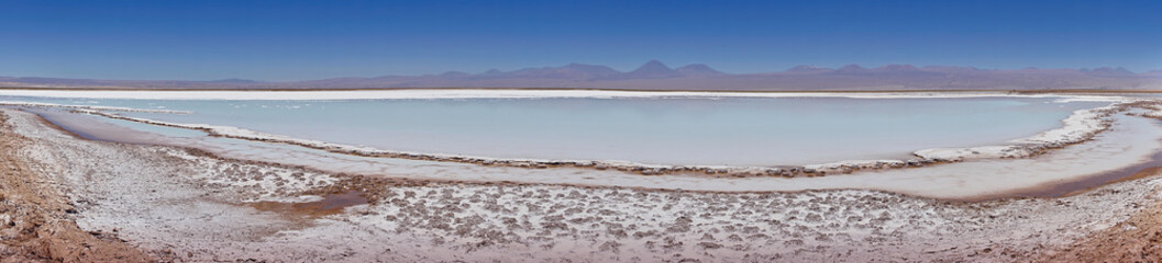 Panorama of Baltinache Lagon. San Pedro de Atacama, Antofagasta - Chile. Desert.