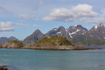 Beautiful Norwegian landscape. view of the fjords. Norway ideal fjord reflection in clear water