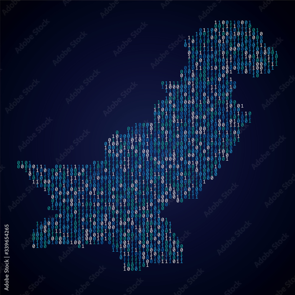 Poster pakistan country map made from digital binary code